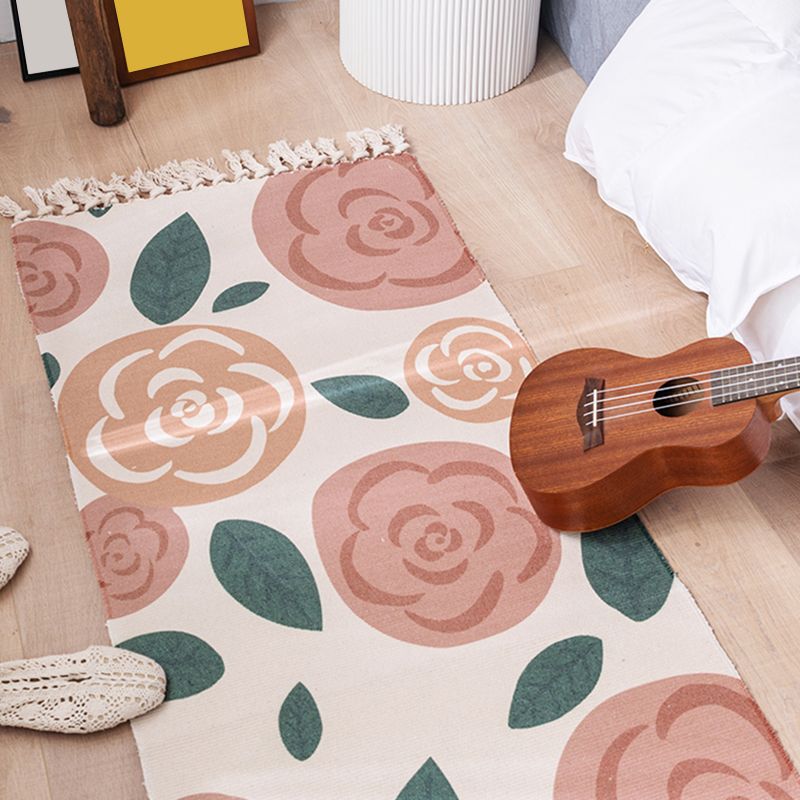 Modern Botanics Print Carpet Cotton Indoor Rug Fringe Pet Friendly Rug for Home Decoration