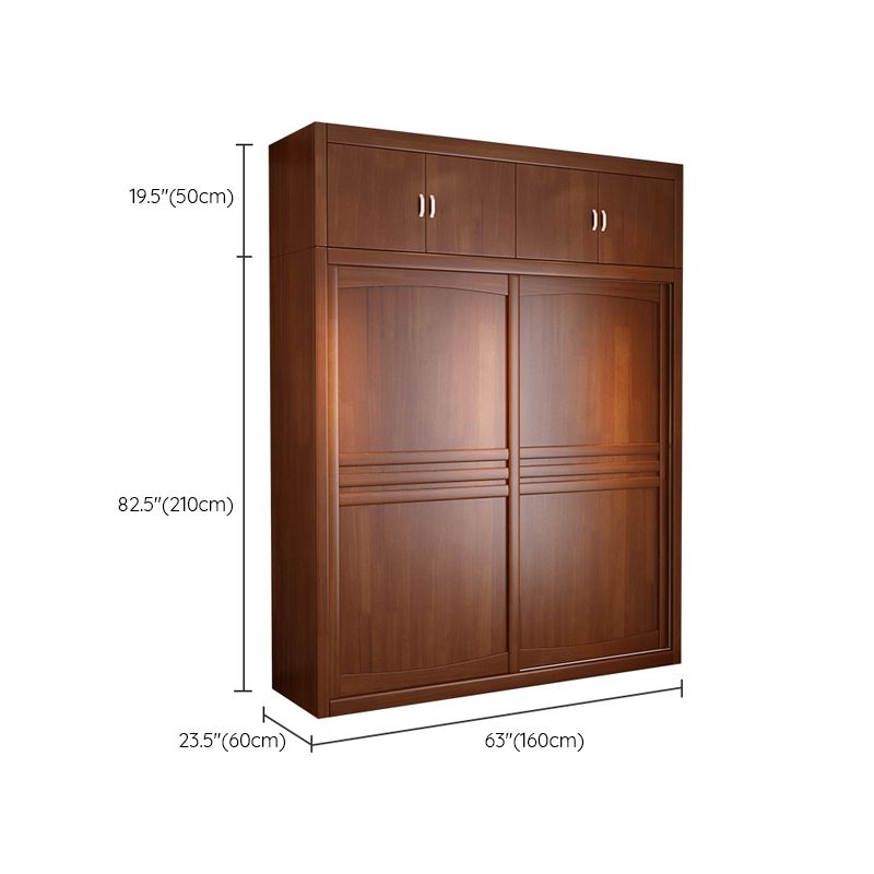 Rubber Wood Frame Wardrobe Freestanding Wardrobe Armoire with Shelves and Clothes Rail