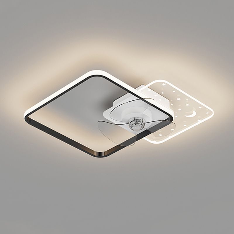 Geometric LED Ceiling Fan Light Modern Metal Bedroom Semi Flush Light with Invisible Blade