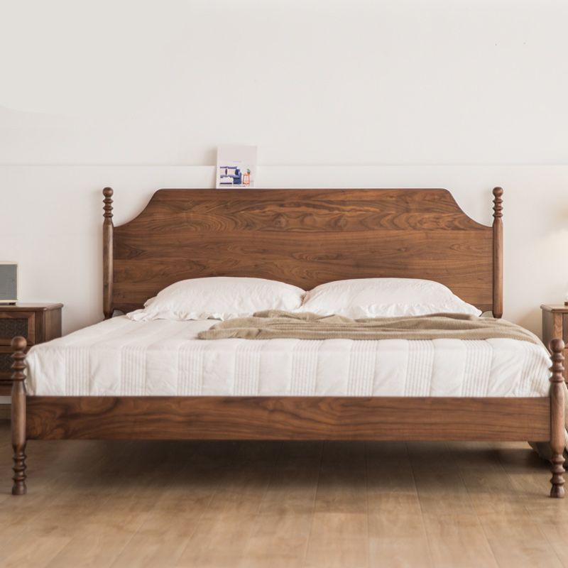 Solid Wood Headboard Poster Bed Walnut Bed Frame with Custom Legs