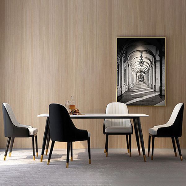 Modern Stone Rectangle Dining Table 4 Black Legs Table for Dining Room