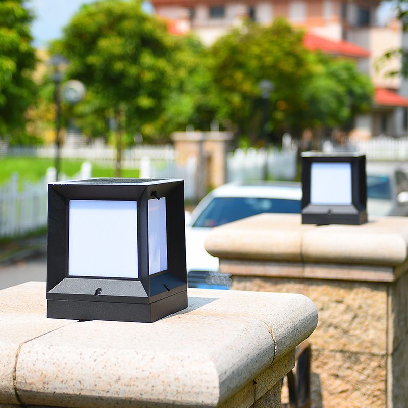 Black Squared LED Landscape Light Traditional Frosted Acrylic Outdoor Solar Post Lighting