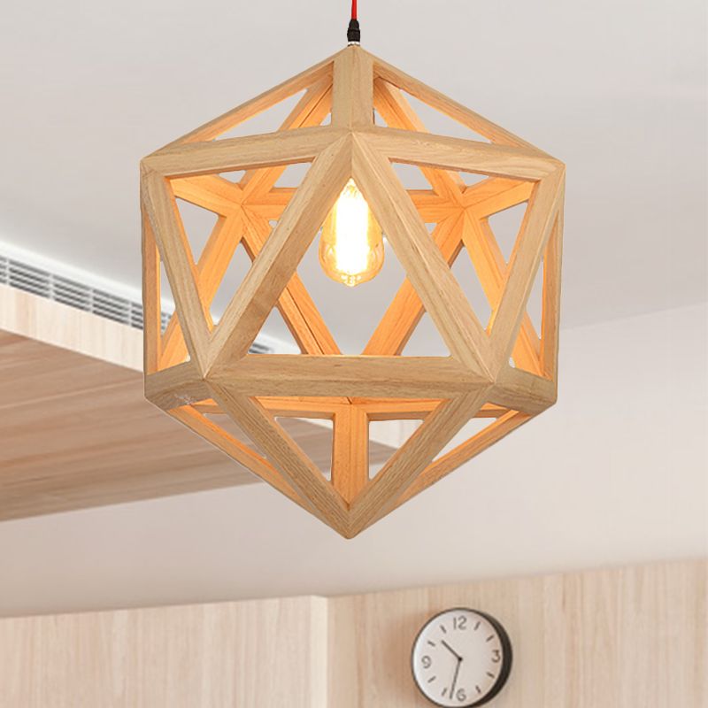 15"/19" Wide Cage Wood Drop Pendant Light 1-Head Ceiling Light Fixture for Dining Room