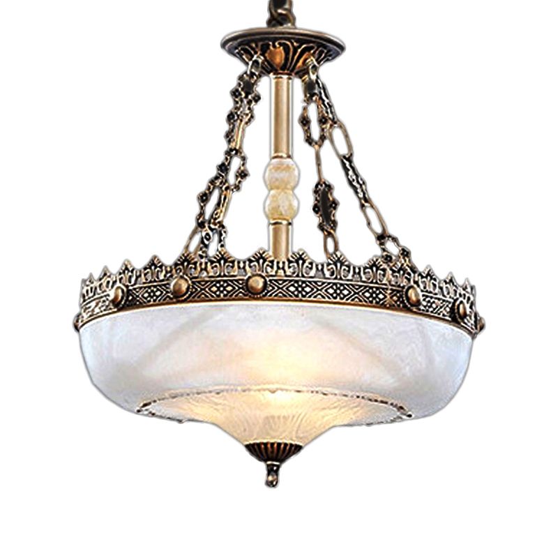 12 "/16" W Korbform geformtes weißes Glas Anhänger klassisches Wohnzimmer LED Hängende Deckenleuchte im Messing