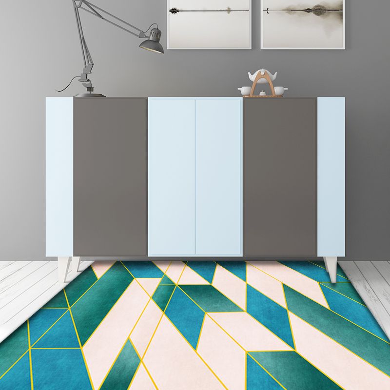 Usual Geometric Pattern Rug Green and Beige Contemporary Rug Polyester Pet Friendly Washable Area Rug for Living Room