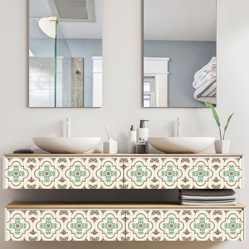 Bohemia Quatrefoil Wallpaper Panel for Bathroom 8' x 8" Wall Art in Green-White, Peel and Stick