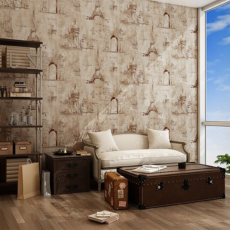 Vinyl Decorative Eiffel Tower Wallpaper Nordic Old Buildings Wall Decor, 21-inch x 33-foot