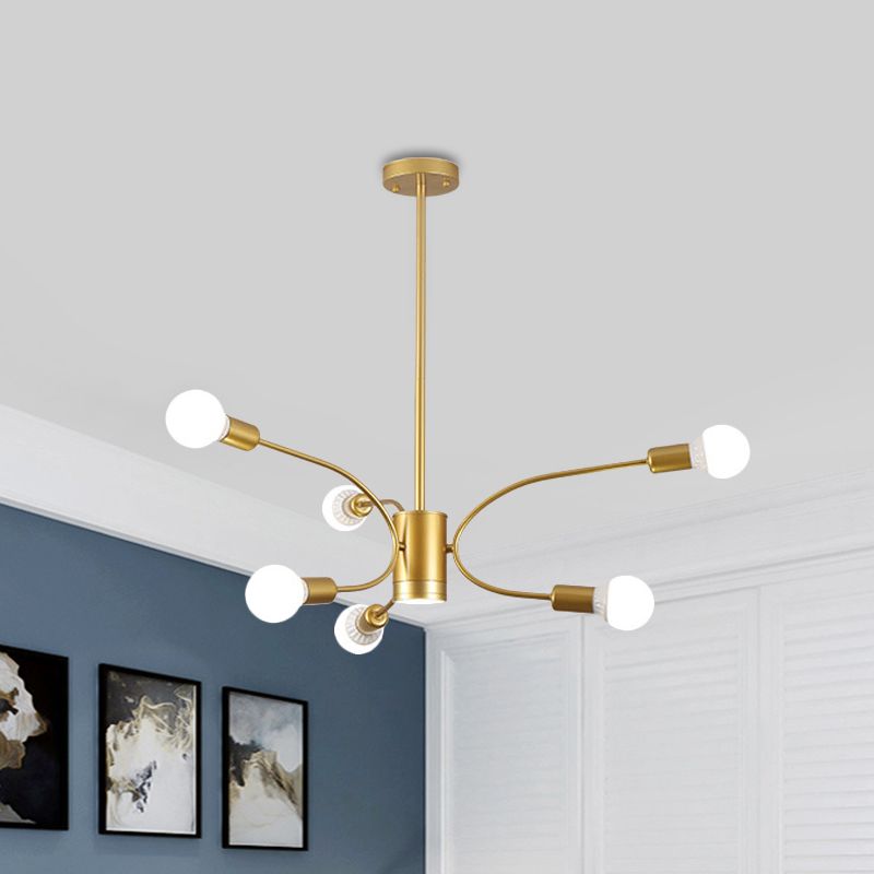 Modernist Sputnik Chandelier Lamp Metallic 6/8/12 Lights Living Room Ceiling Pendant Light in Gold