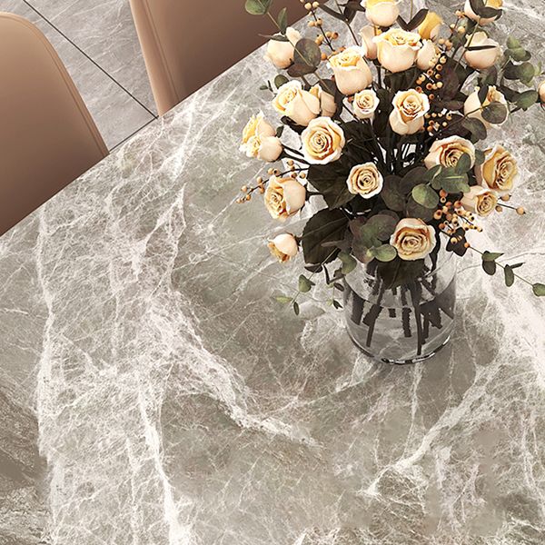 Modern Rectangle Dining Table Sintered Stone Top Ash Base Table with 4 Legs