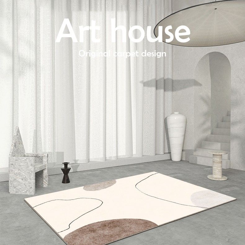 Apricot Tone Simplicity Indoor Rug Polyester Color Block Carpet Non-Slip Backing Rug for Bedroom