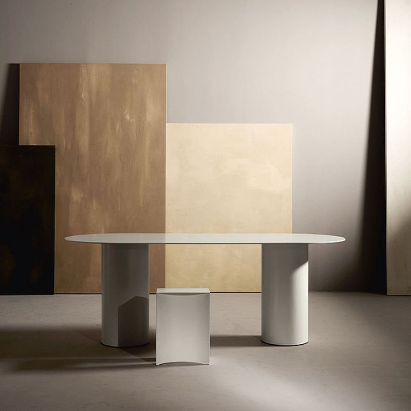 Tavolo da pranzo ovale in legno massiccio contemporaneo tavolo da pranzo cucina con doppia base di piedistallo