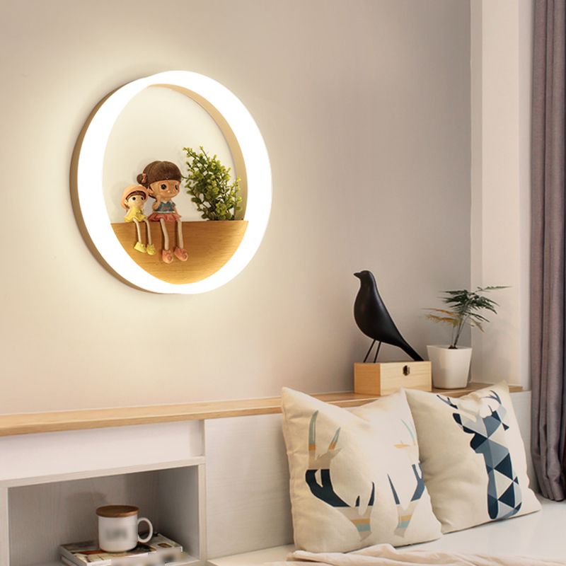 Moderne stijl ronde wandlampen hout 1 lichte wandlampen (decoratie niet inbegrepen)