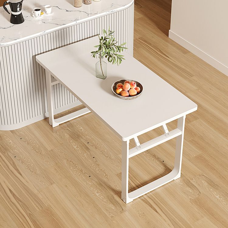 Modern Folding White Dining Table with Steel Sled Base for Dining Room