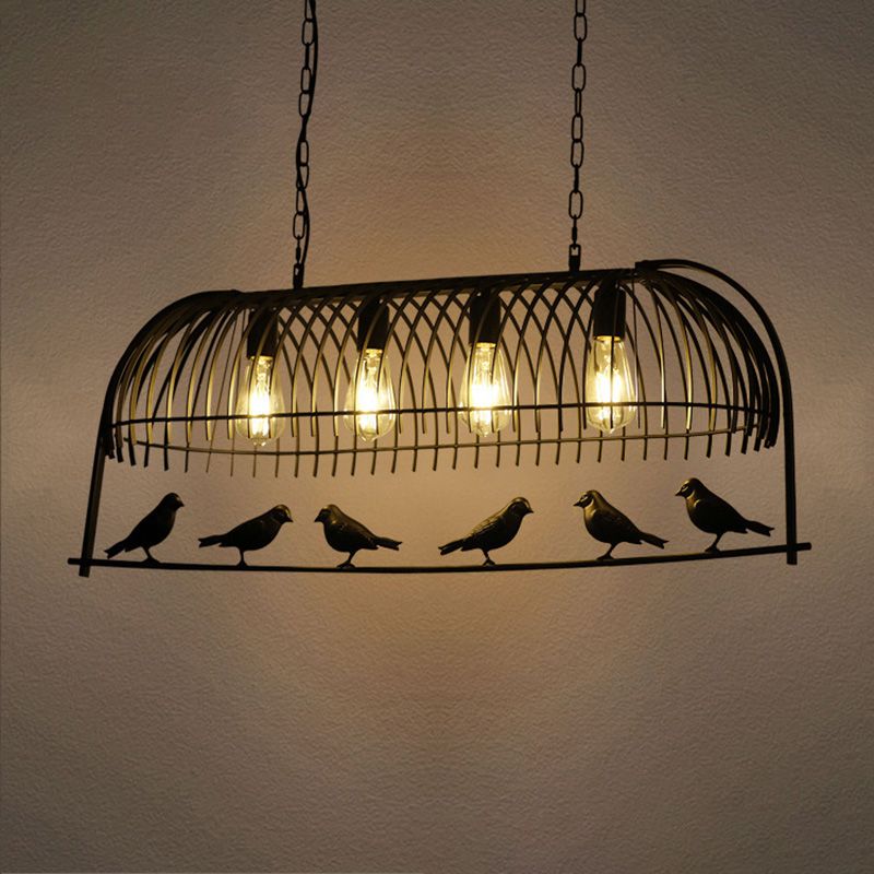 Black Wire Cage Island Chandelier Lights Iron Antique Style Island Light Fixtures