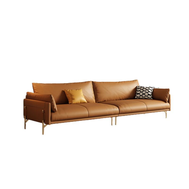 Glam Genuine Leather Living Room Pillow Top Arm Pillows Orange Seating