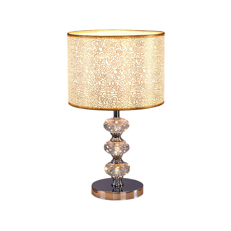 Traditional Barrel Nightstand Lighting 1-Light Fabric Reading Lamp in Black/Silver/Gold with Crystal Column