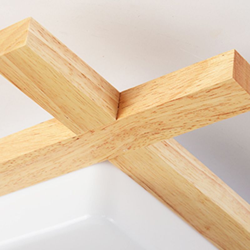 Modern Minimalist LED Ceiling Fixture Wooden Square Flush Mount with Acrylic Shade