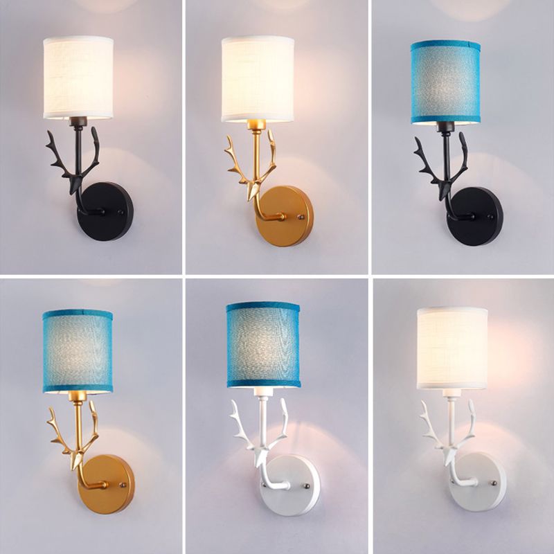 Cilindro de tela Luz de montaje de pared Minimalismo de la sala de estar 1 luces Iluminación de pared con acento de ciervos