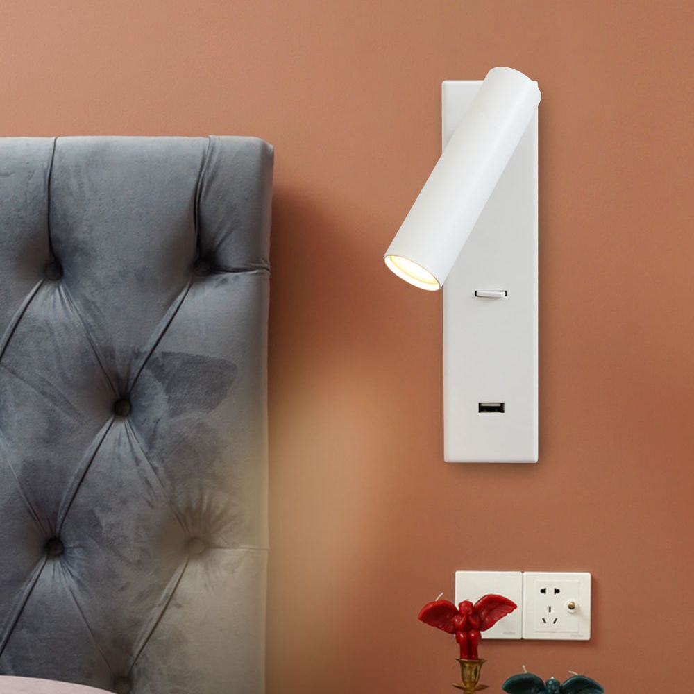 Nordic Minimalism Bedside LED Reading Lamp 350° Rotatable Spotlight Wall Sconce with Switch