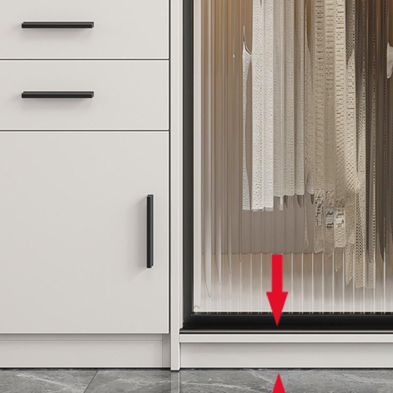 Contemporary Style Wardrobe Glass 2-Door Wardrobe Closet with Shelves