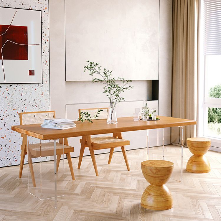 Acrylic Modern Rectangle Dining Table Pine Wood Top Table with Double Pedestal