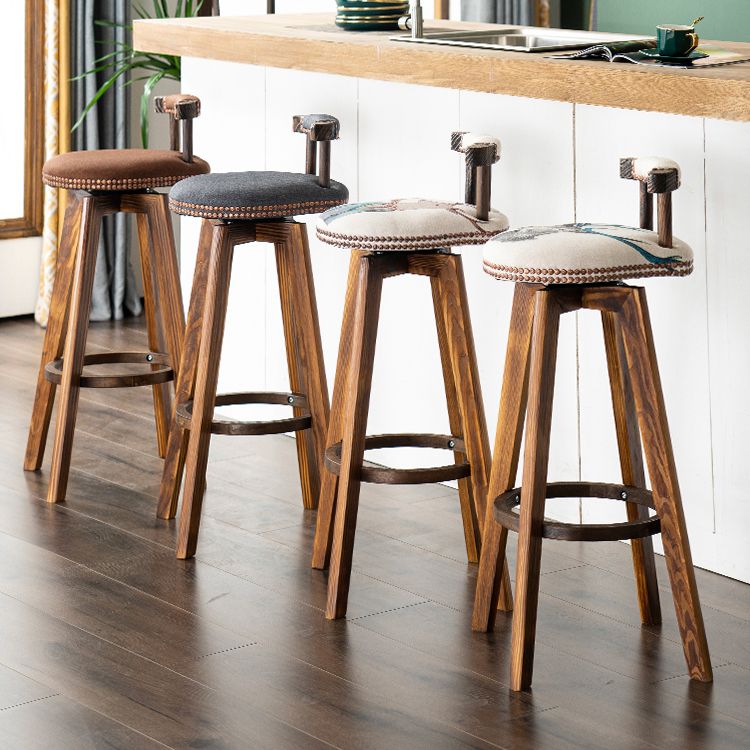 Taburete de bar sin brazos con respaldo moderno, taburete de bar para el hogar, de madera, con cojín y Pedal