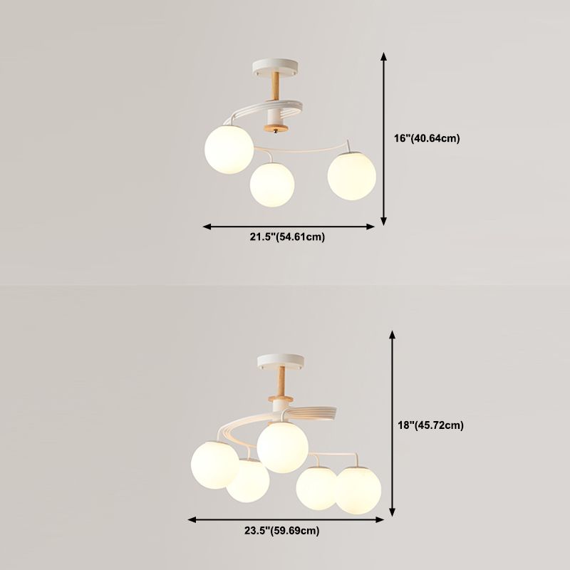 Luz de techo espiral retro de lámpara de vidrio blanco de vidrio semi de montura de montaje para sala de estar