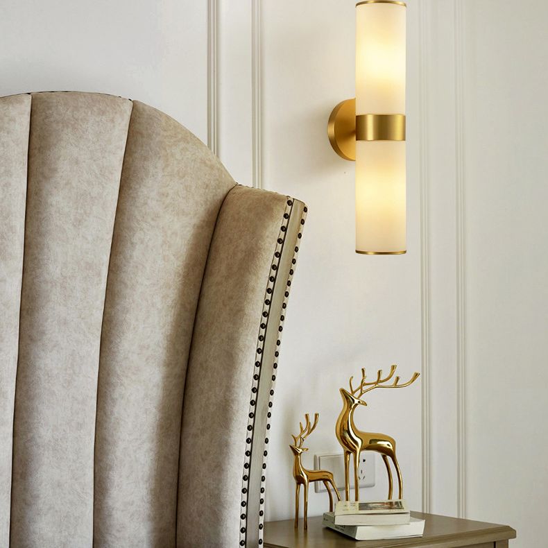 Vintage Simplicity Cylinder Vanity Sconce Lights Milk Glass Wall Mount Light Fixture for Bathroom