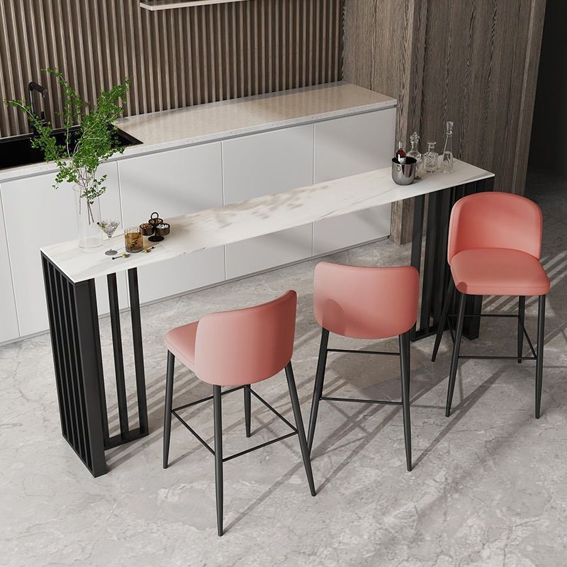 Marble Counter Table Rectangle Table Top with Black Double Base