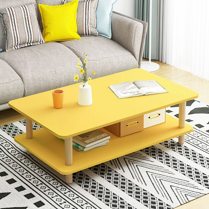 4 Legs Wooden Coffee Table Rectangle Cocktail Table with Storage