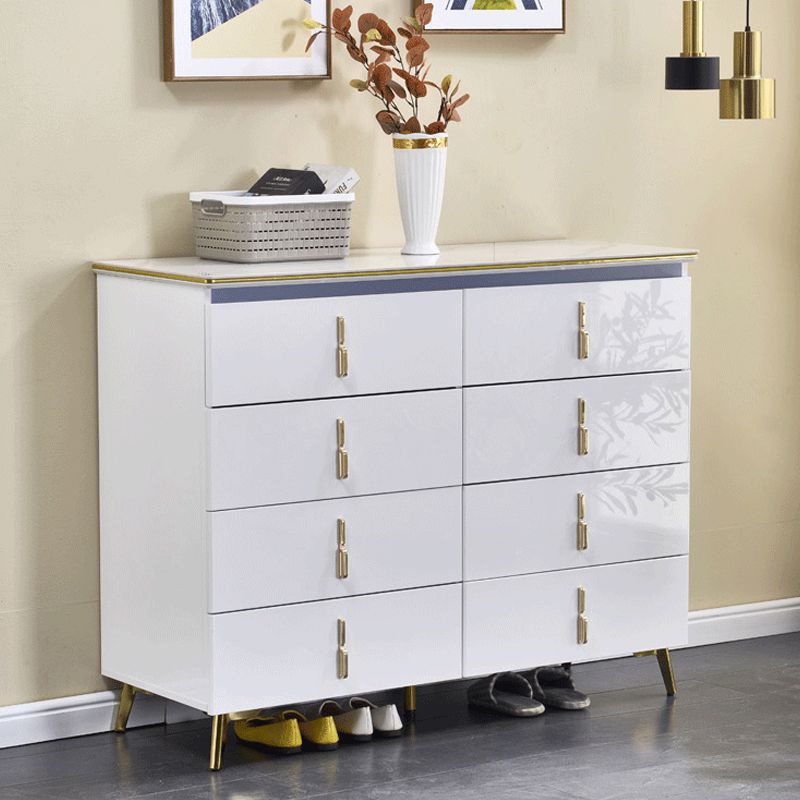 Stone Glam Storage Chest Bedroom Chest in White with Drawers
