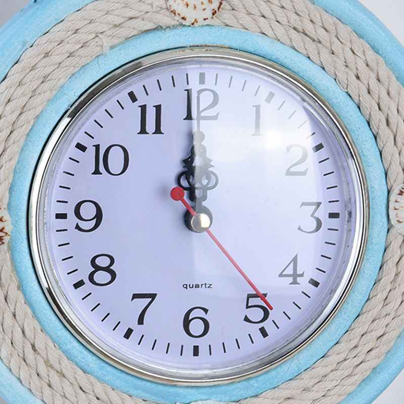 Child Bedroom Anchor Rudder Wall Light with Clock Wood Nautical Stylish Blue Wall Lamp