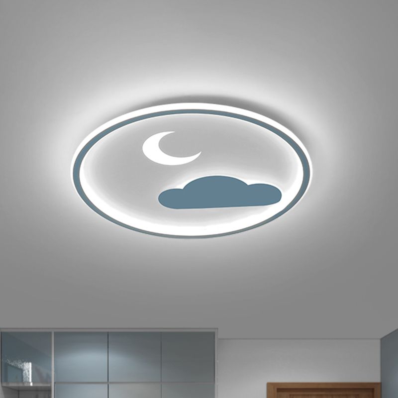 Cloud and Crescent Acrylic Flushmount Simple LED Blue Flush Light Fixture in Warm/White Light