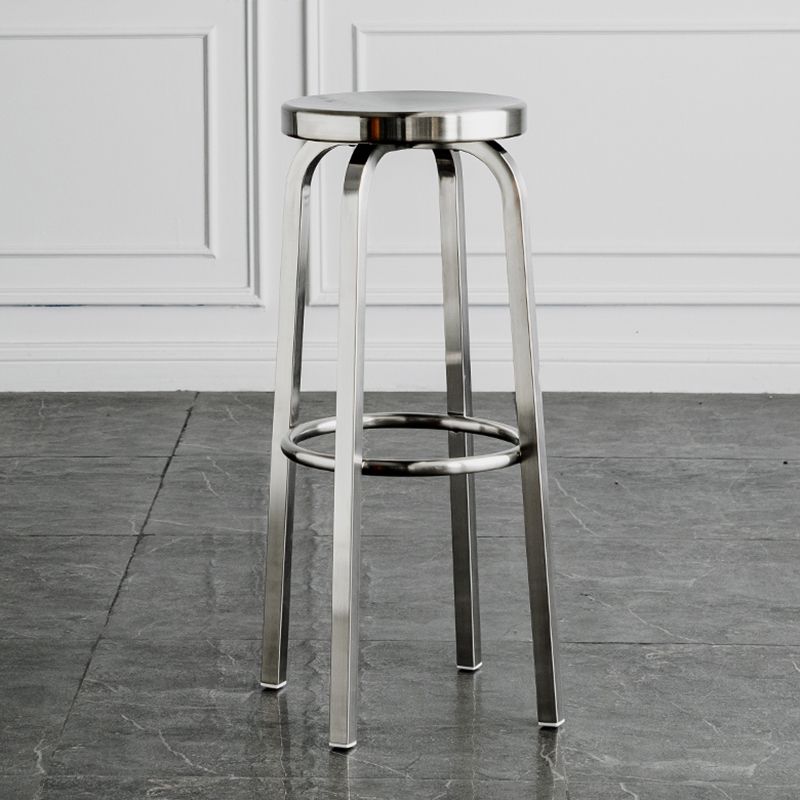Round Metal Counter Bar Stool Modern Silver Footrest Counter-height Stool