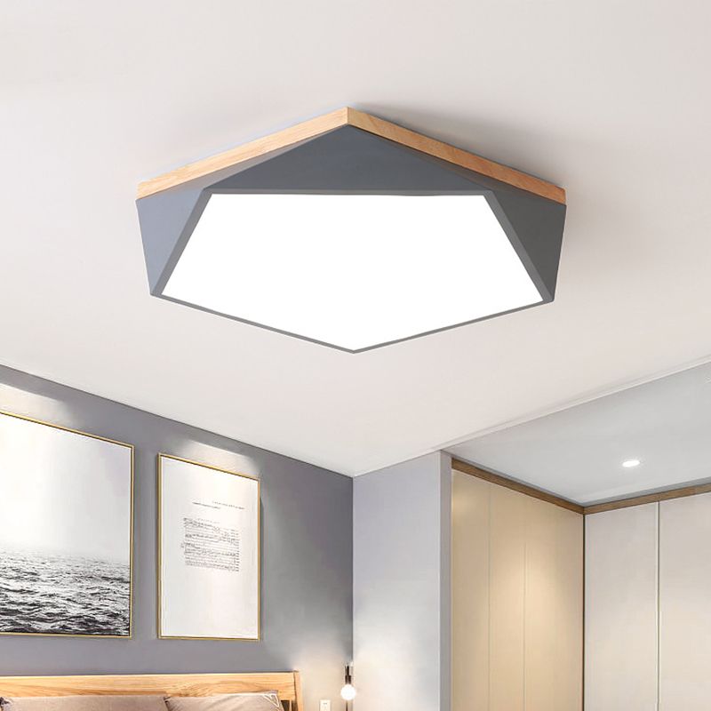 Geometric Bedroom Ceiling Mounted Light Acrylic Macaron LED Flush Mount Lighting with Wood Decoration