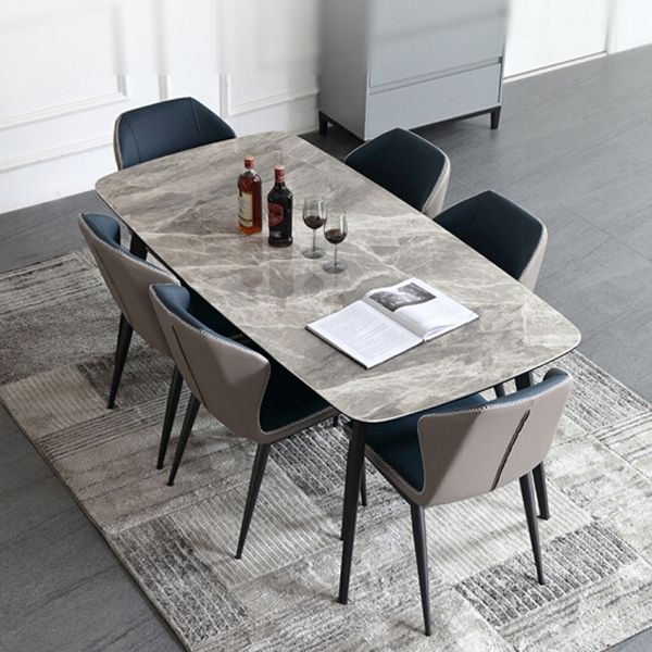 Sintered Stone Dining Table Simplicity Style 4 Legs Carbon Steel Base Rectangle Table for Home