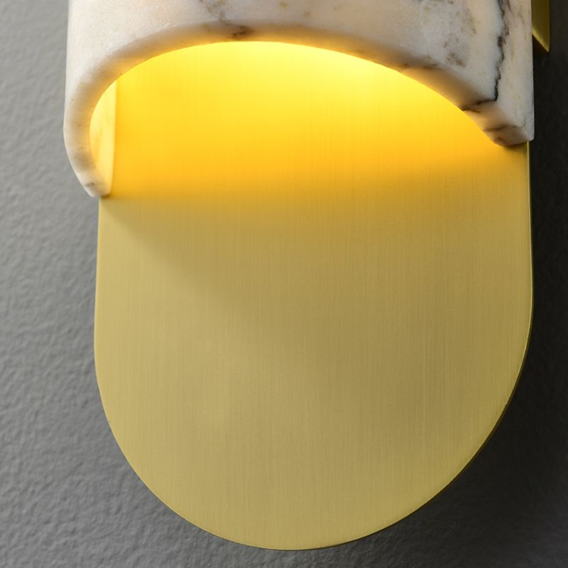 Modern Metal Wall Sconce Geometric Shape Wall Light with Stone Shade for Bedroom