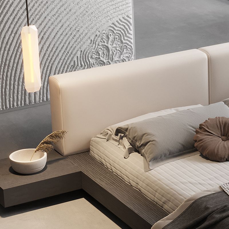 Lift Up Storage Bed Frame Mid-Century Modern Standard Bed with Upholstered Headboard