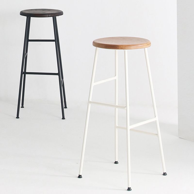 Modern Solid Wood Counter-height Stool Footrest Coffee Shop Round Bar Stools