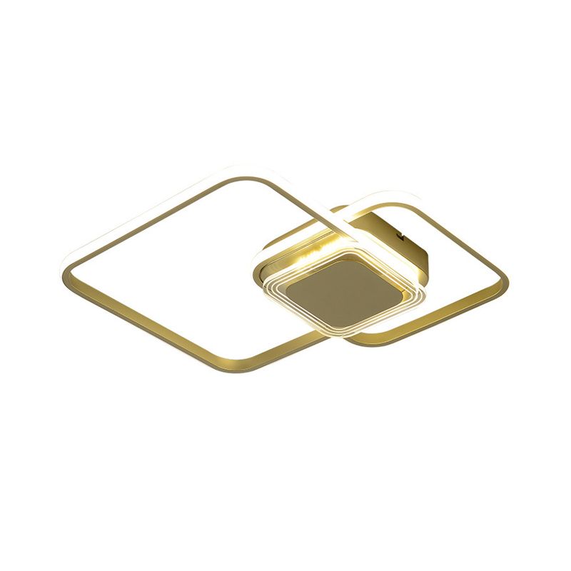 Zeitgenössische LED-Deckenleuchte mit 2-Rhombus-Rahmen aus Metall für die Unterputzmontage in Schwarz/Gold für Schlafzimmer