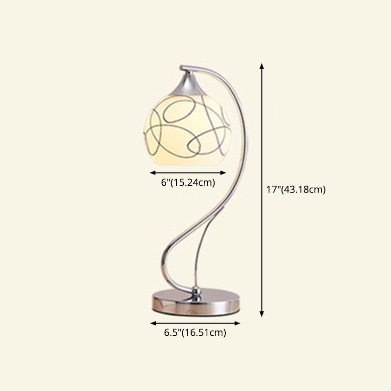 Silver Gooseneck Table Lamp Minimalist 1-Light Metal Table Light with Spherical White Glass Shade
