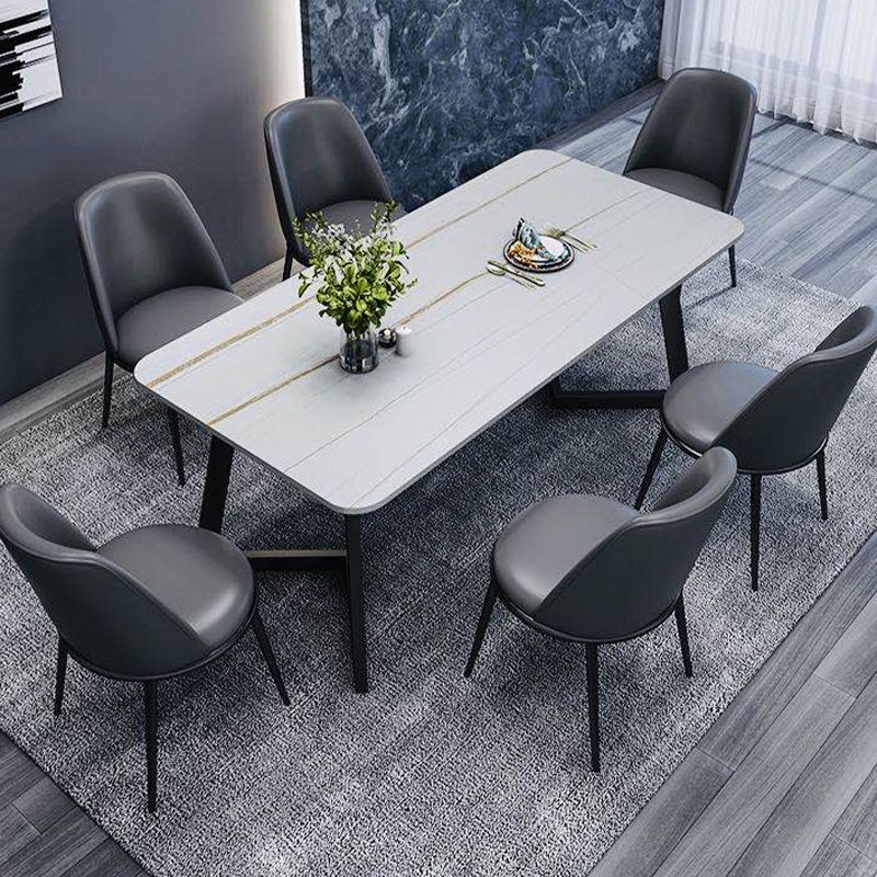 Rectangle Black Base Dining Room Kitchen Table Industrial Fixed Dinner Table