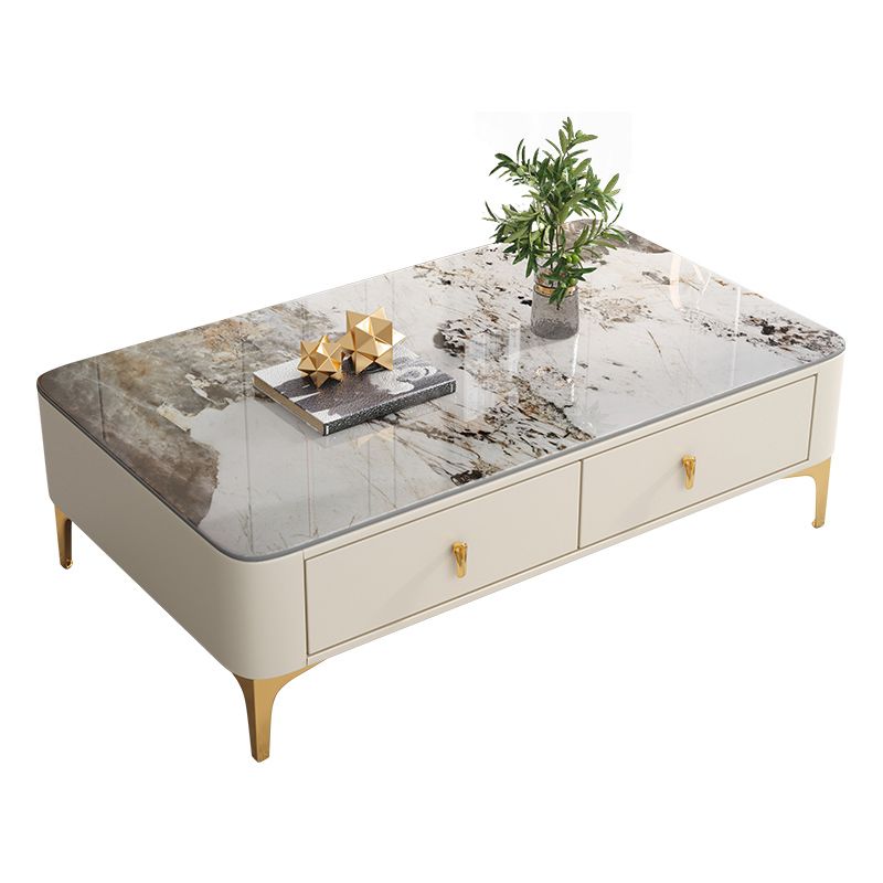 4 Legs Slate Coffee Table Rectangle Single Coffee Table with 2 Drawers