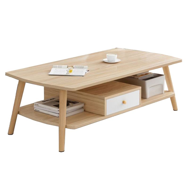 Modern Style Rectangular Artificial 4 Legs Base with Drawer Coffee Table