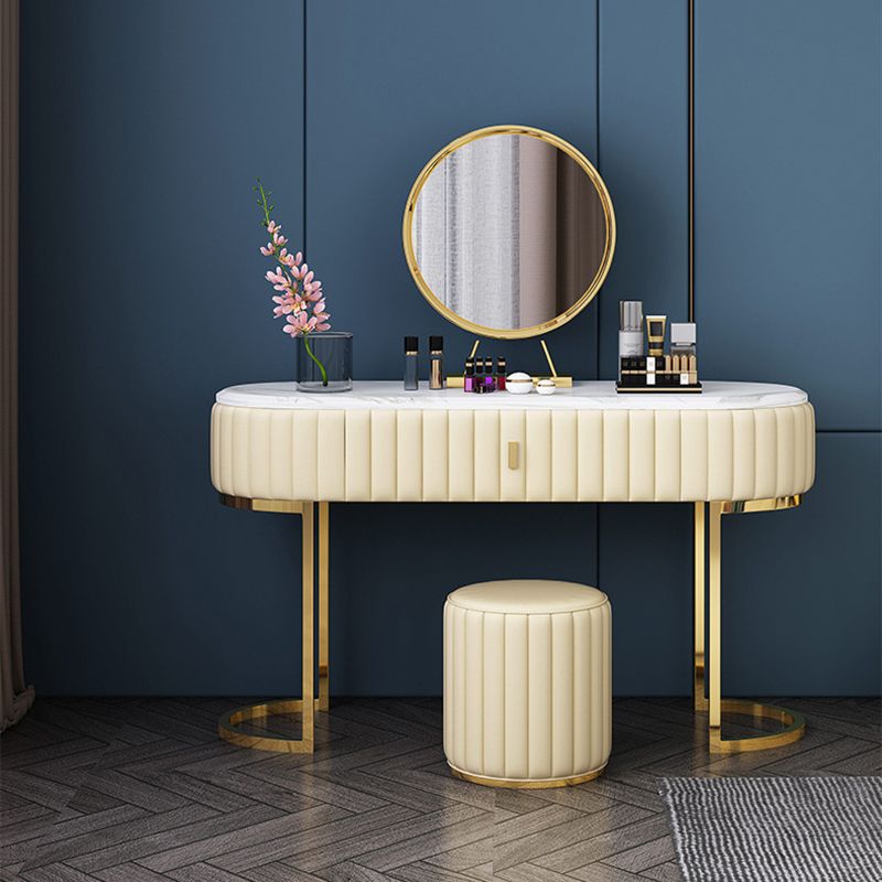 Stone Top Glam  Vanity Table with Metal Base Makeup Dressing Table