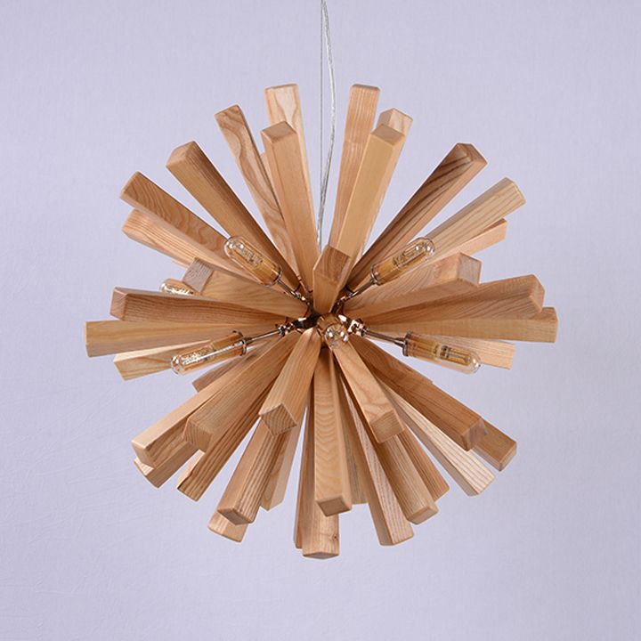 Wood Nordic Style Chandelier 10 Lights Hanging Light for Restaurant