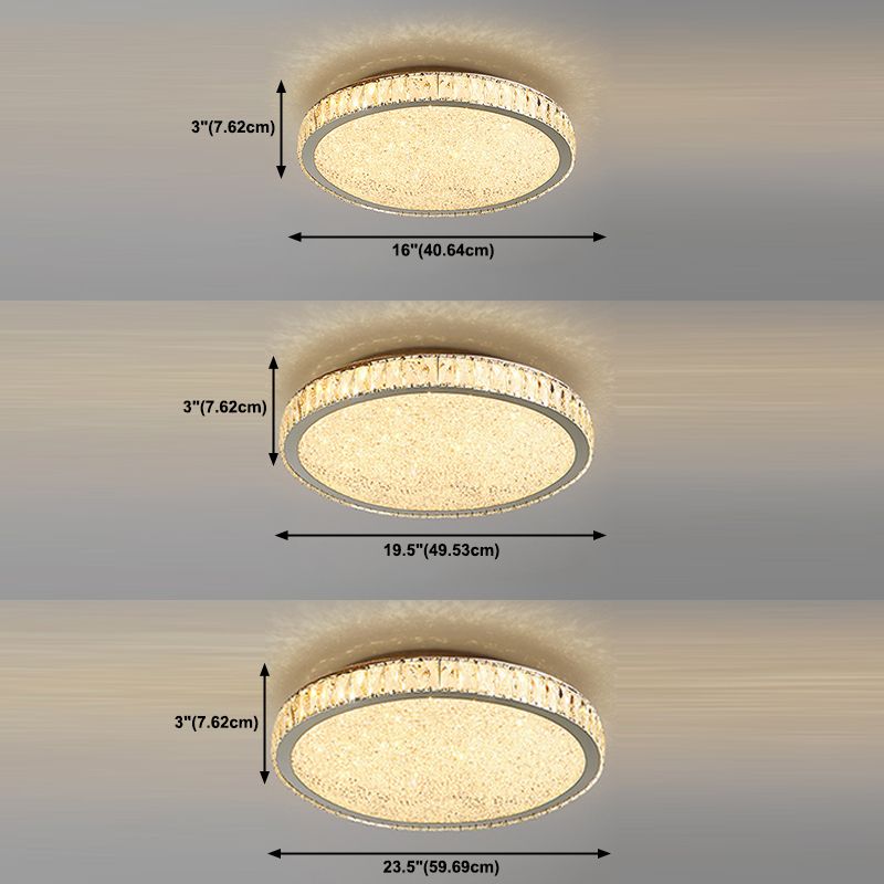 Stainless Steel Round Flush Ceiling Light Simple LED Crystal Flush Light
