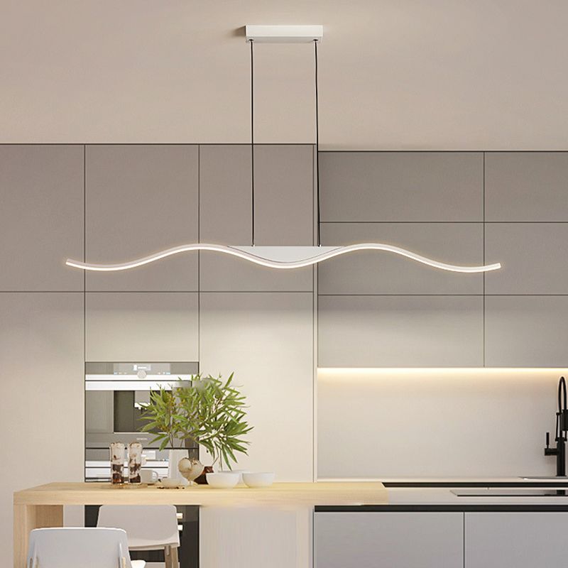 Unique Shape Hanging Lamp Modern Island Chandelier Lights in White Finish for Dining Room