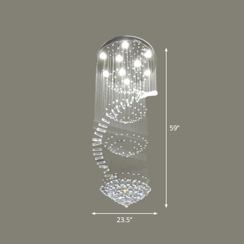 Elegant Modern Spiral Ceiling Lamp 9/12-Light Crystal Flush-Mount Light Fixture in Stainless Steel, Small/Medium/Large