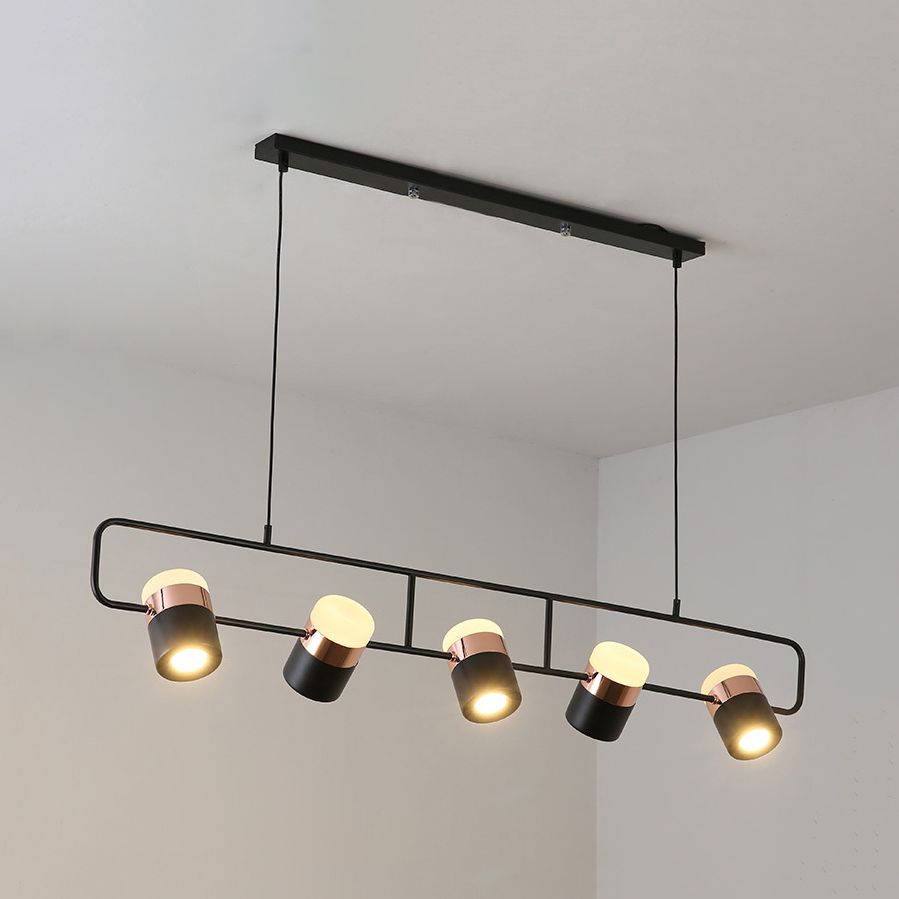 Black/White Linear Island Pendant Lighting with Cylinder Shade Modern 3/5 Lights Metal Hanging Light in Warm/White Light